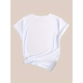 Women's Heart Print Crew Neck Short Sleeve Casual Sport T-Shirt