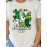 St.Patrick's Day Clover And Cat Print Sports T-shirt, Round Neck Short Sleeves Running Fitness Tops, Women's Activewear
