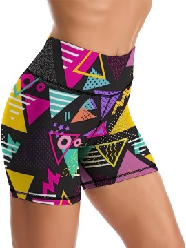 High Waist Tummy Control Geometric Pattern Yoga Fitness Shorts for Women - Activewear for Running and Cycling