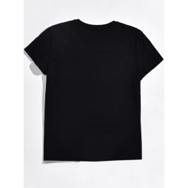 Valentine's Day Rose Print Casual Sports T-Shirt, Round Neck Short Sleeves Tee, Women's Activewear