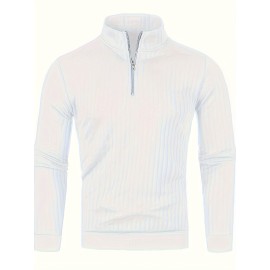 Men's Stand Collar Solid Knit Sweater , Men's Casual Lapel Slightly Stretch V-Neck Pullover Sweater For Men Winter Fall