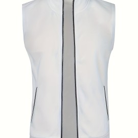 Elegant Mid Stretch Retro Cardigan Vest, Men's Casual Vintage Style V Neck Zip Up Cardigan Sweater Coat For Fall Winter